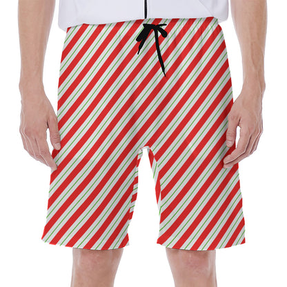 Christmas Candy Cane Stripe Print Men's Beach Shorts