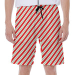 Christmas Candy Cane Stripe Print Men's Beach Shorts