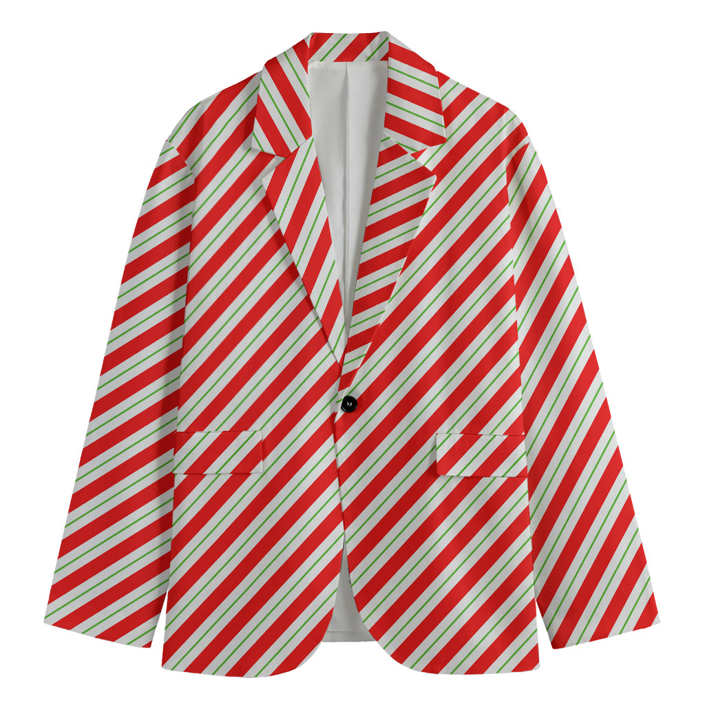 Christmas Candy Cane Stripe Print Men's Blazer