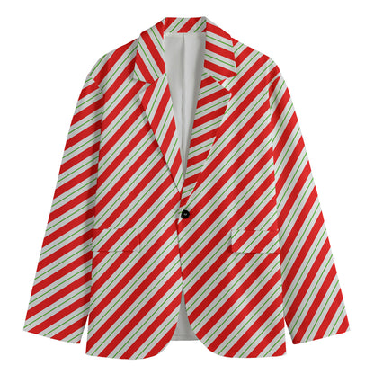 Christmas Candy Cane Stripe Print Men's Blazer