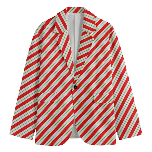 Christmas Candy Cane Stripe Print Men's Blazer