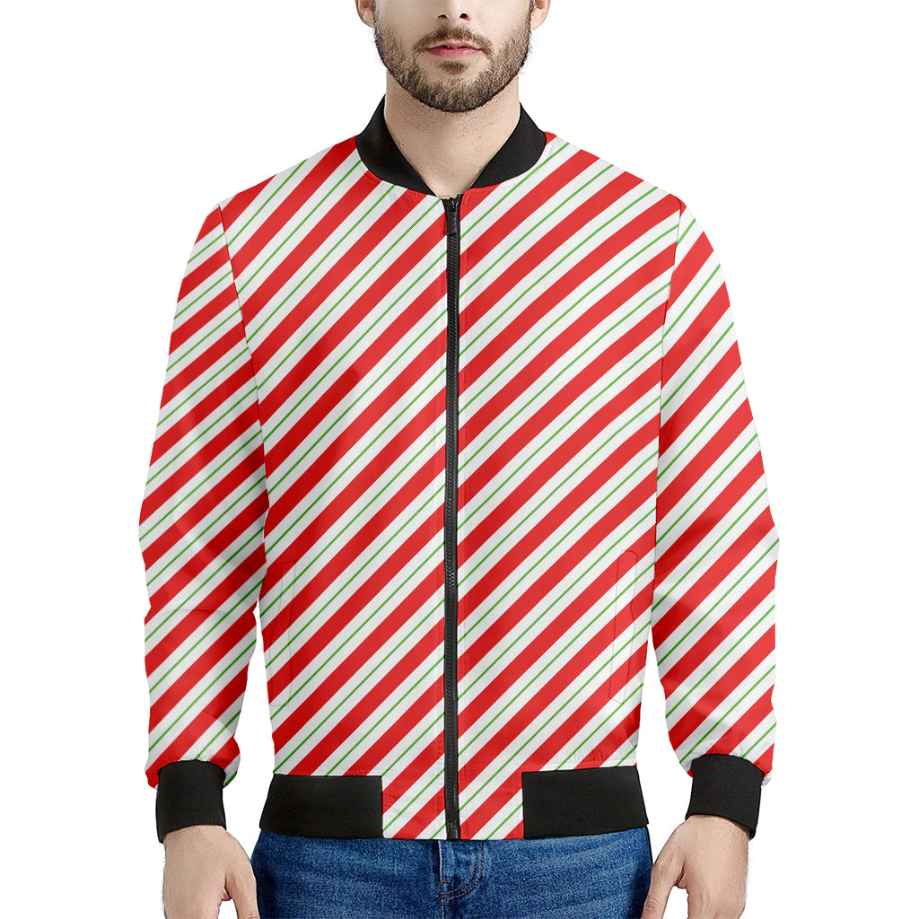 Christmas Candy Cane Stripe Print Men's Bomber Jacket