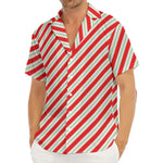 Christmas Candy Cane Stripe Print Men's Deep V-Neck Shirt