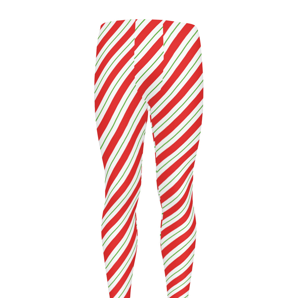 Christmas Candy Cane Stripe Print Men's leggings