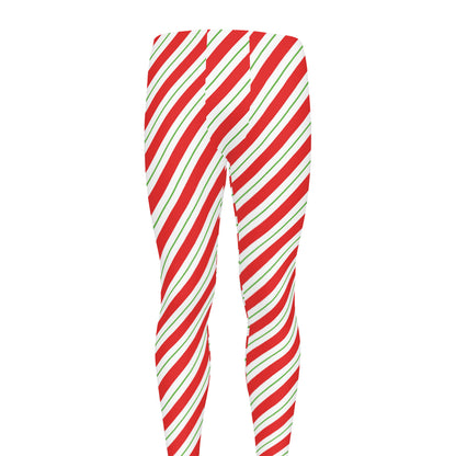 Christmas Candy Cane Stripe Print Men's leggings