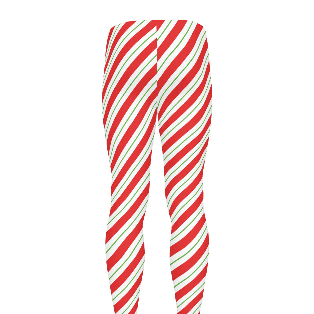 Christmas Candy Cane Stripe Print Men's leggings