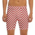Christmas Candy Cane Stripe Print Men's Long Boxer Briefs