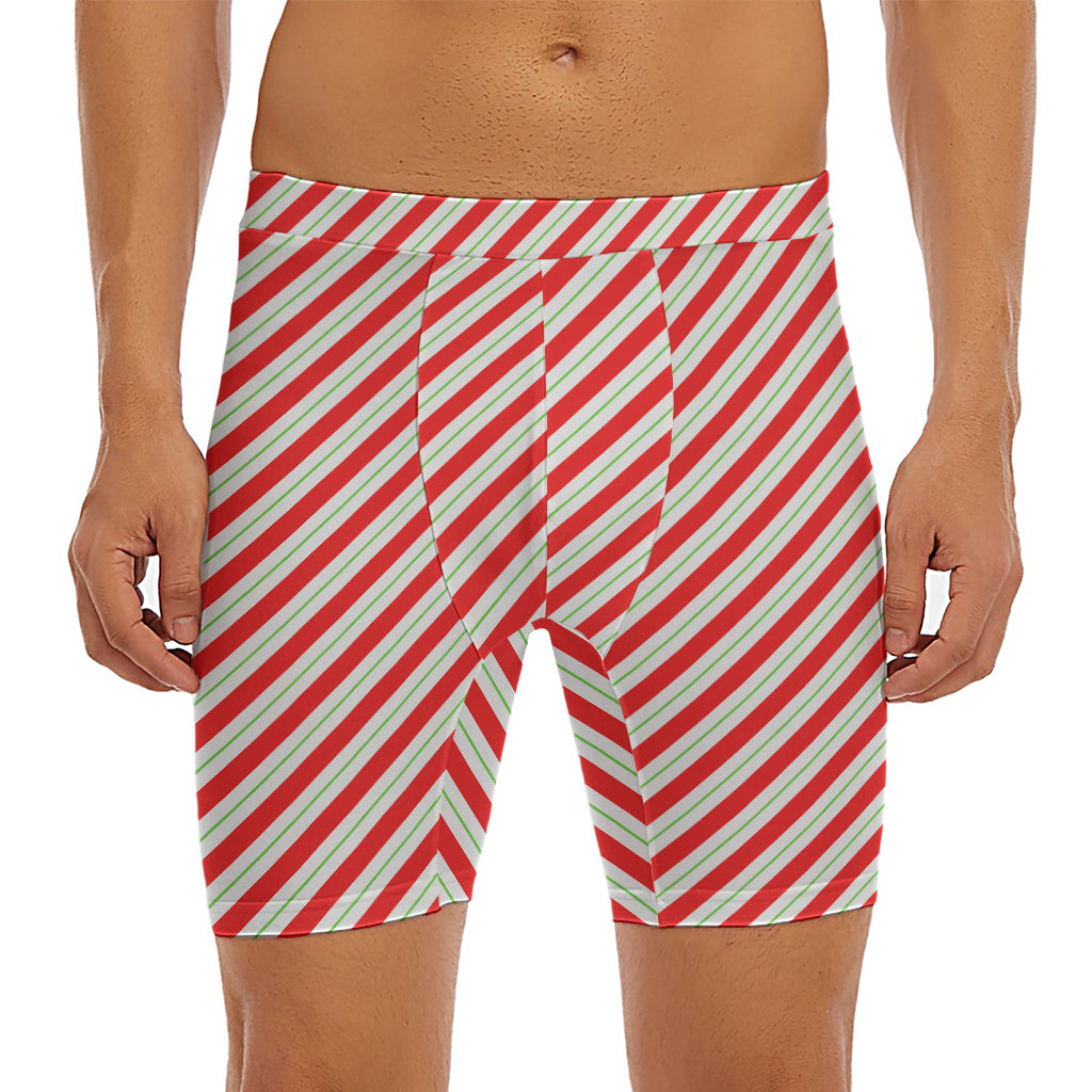 Christmas Candy Cane Stripe Print Men's Long Boxer Briefs