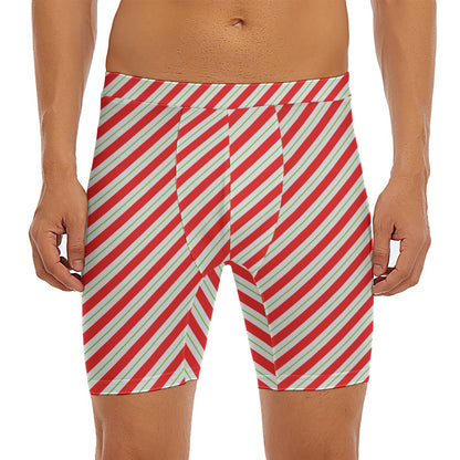 Christmas Candy Cane Stripe Print Men's Long Boxer Briefs