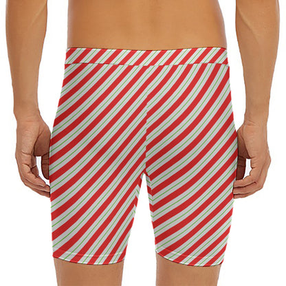 Christmas Candy Cane Stripe Print Men's Long Boxer Briefs