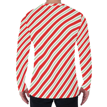 Christmas Candy Cane Stripe Print Men's Long Sleeve T-Shirt