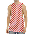 Christmas Candy Cane Stripe Print Men's Muscle Tank Top