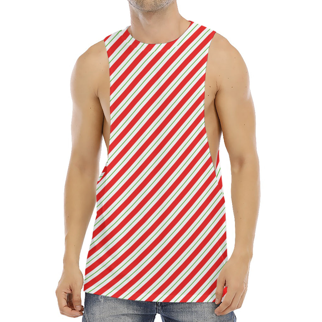 Christmas Candy Cane Stripe Print Men's Muscle Tank Top