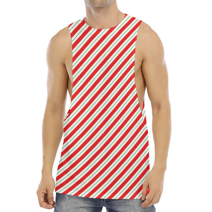 Christmas Candy Cane Stripe Print Men's Muscle Tank Top