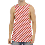 Christmas Candy Cane Stripe Print Men's Muscle Tank Top