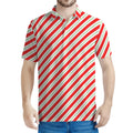 Christmas Candy Cane Stripe Print Men's Polo Shirt