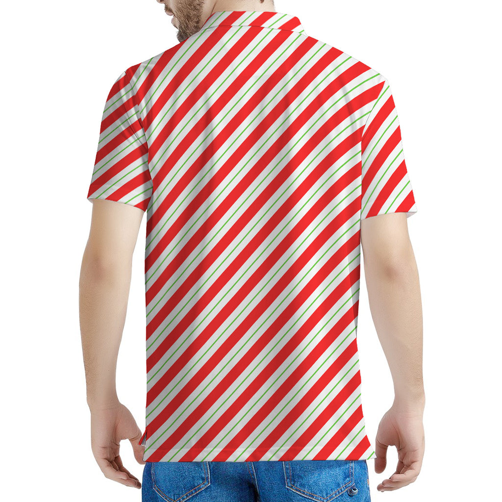 Christmas Candy Cane Stripe Print Men's Polo Shirt