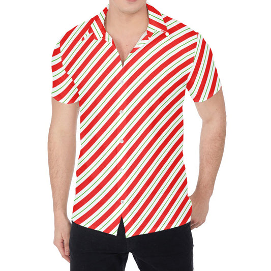 Christmas Candy Cane Stripe Print Men's Shirt