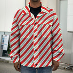 Christmas Candy Cane Stripe Print Men's Shirt Jacket