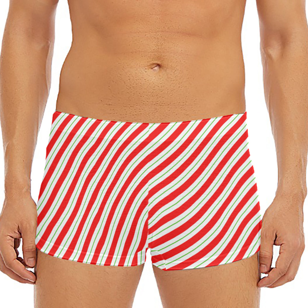 Christmas Candy Cane Stripe Print Men's Short Boxer Briefs