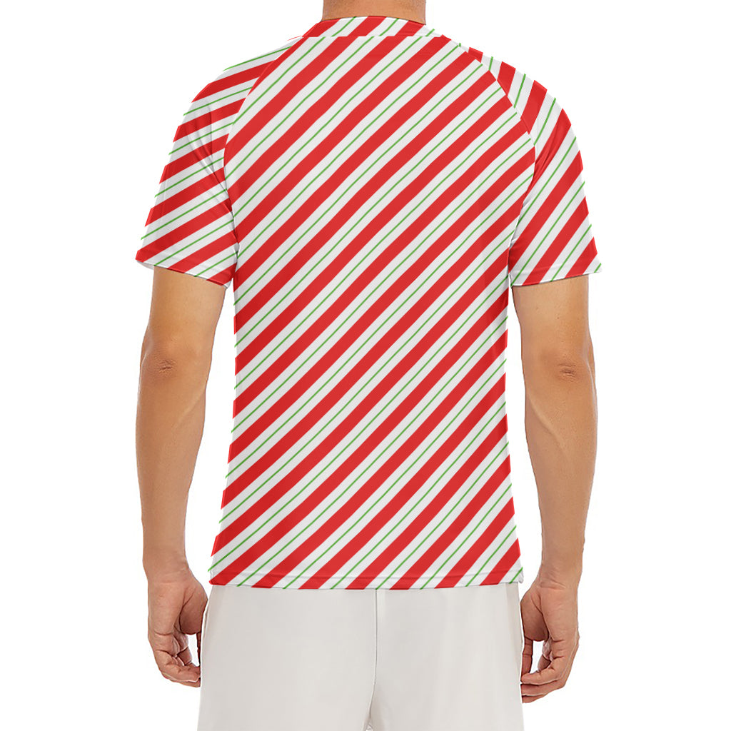 Christmas Candy Cane Stripe Print Men's Short Sleeve Rash Guard