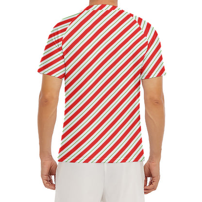 Christmas Candy Cane Stripe Print Men's Short Sleeve Rash Guard