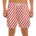 Christmas Candy Cane Stripe Print Men's Split Running Shorts