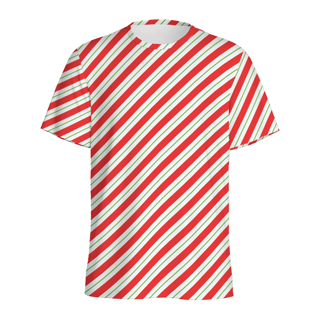 Christmas Candy Cane Stripe Print Men's Sports T-Shirt