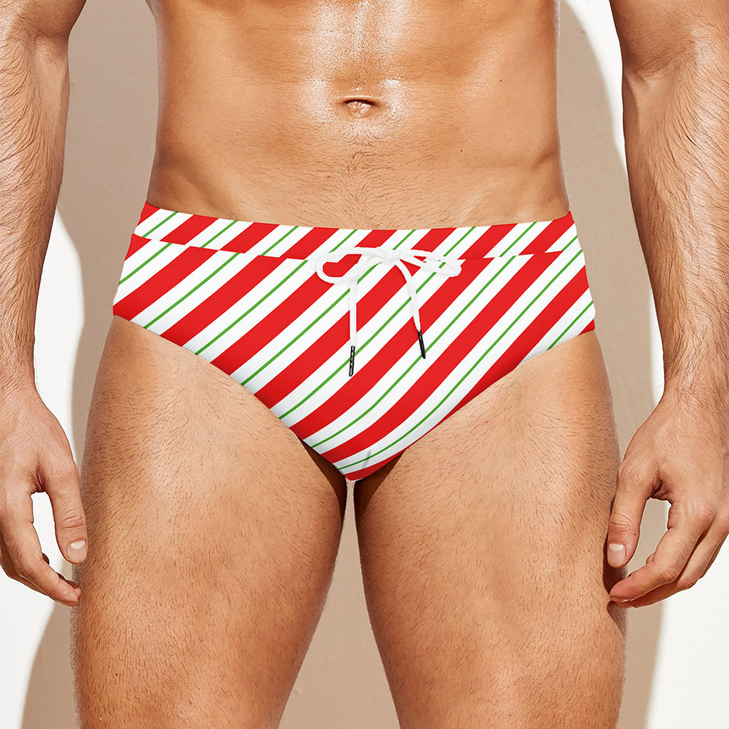 Christmas Candy Cane Stripe Print Men's Swim Briefs
