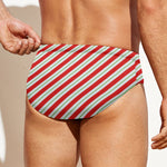 Christmas Candy Cane Stripe Print Men's Swim Briefs