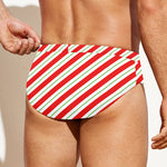Christmas Candy Cane Stripe Print Men's Swim Briefs