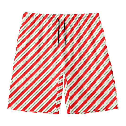 Christmas Candy Cane Stripe Print Men's Swim Trunks