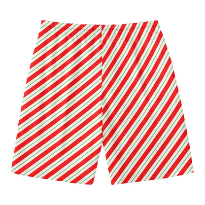 Christmas Candy Cane Stripe Print Men's Swim Trunks