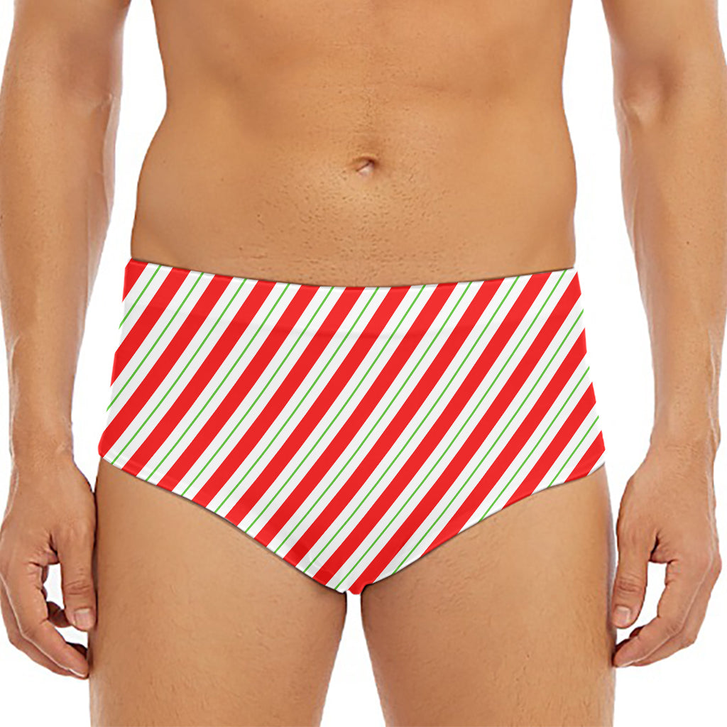 Christmas Candy Cane Stripe Print Men's Triangle Swim Briefs