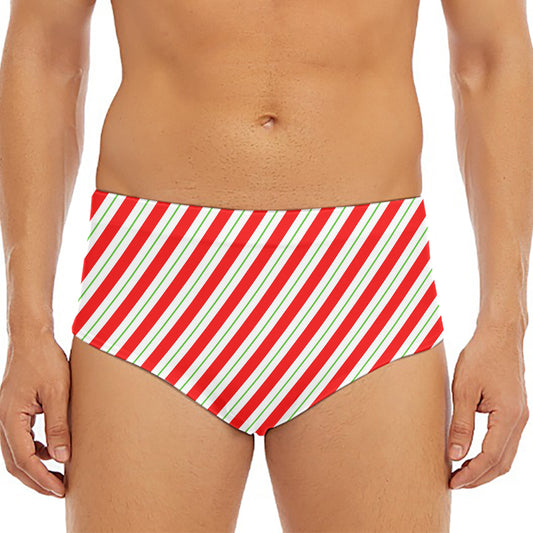 Christmas Candy Cane Stripe Print Men's Triangle Swim Briefs