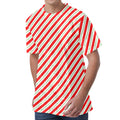 Christmas Candy Cane Stripe Print Men's Velvet T-Shirt