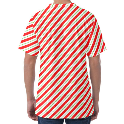 Christmas Candy Cane Stripe Print Men's Velvet T-Shirt