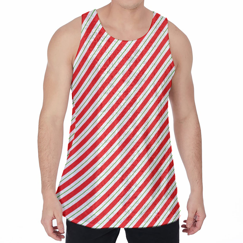 Christmas Candy Cane Stripe Print Men's Velvet Tank Top