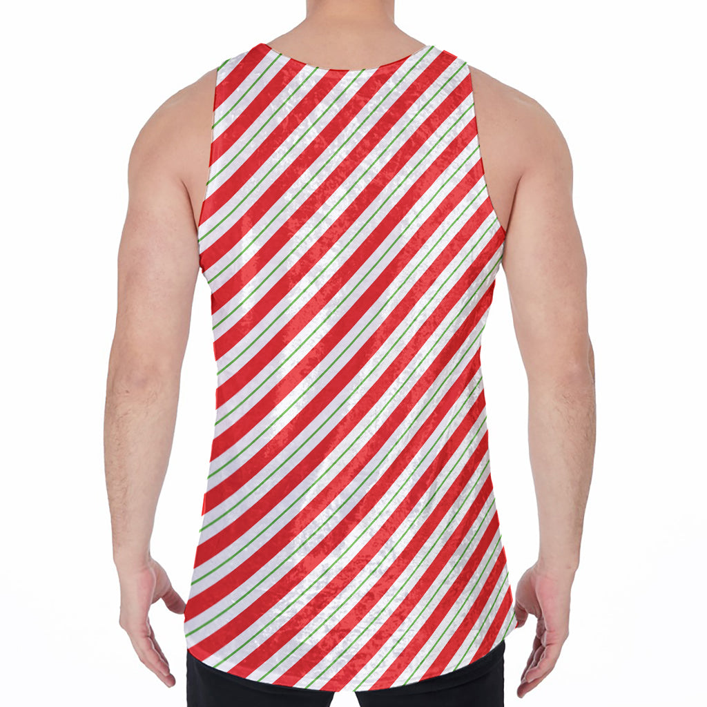 Christmas Candy Cane Stripe Print Men's Velvet Tank Top