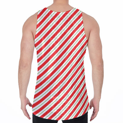 Christmas Candy Cane Stripe Print Men's Velvet Tank Top