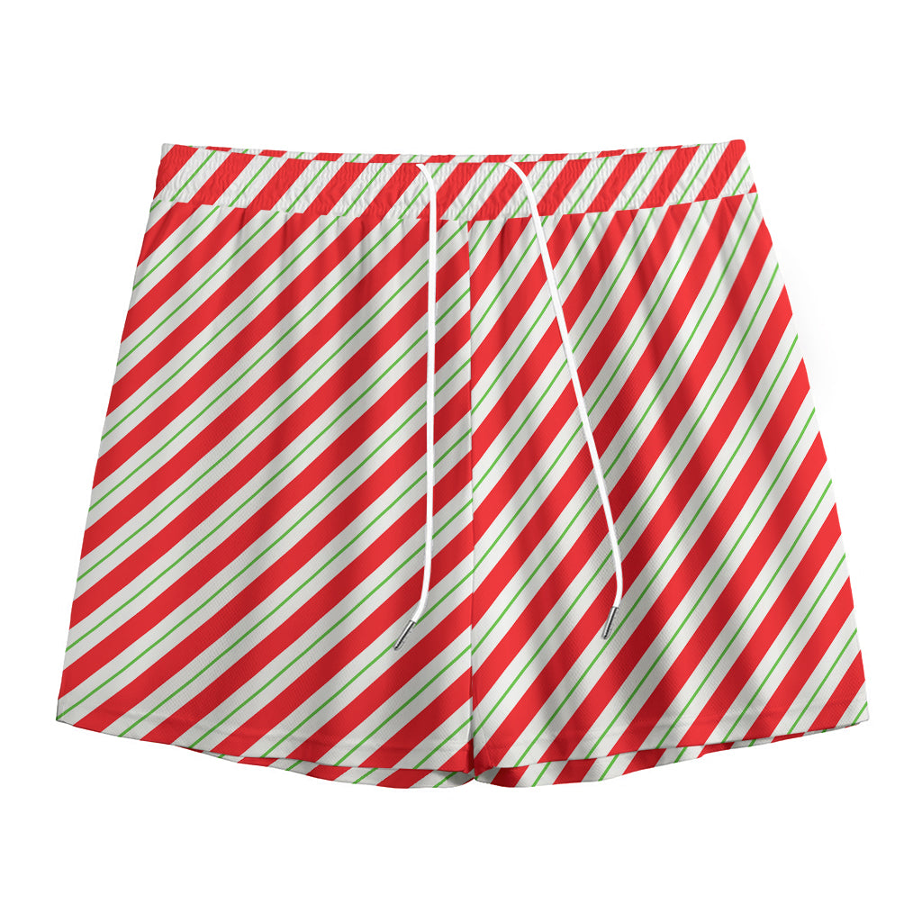 Christmas Candy Cane Stripe Print Mesh Shorts