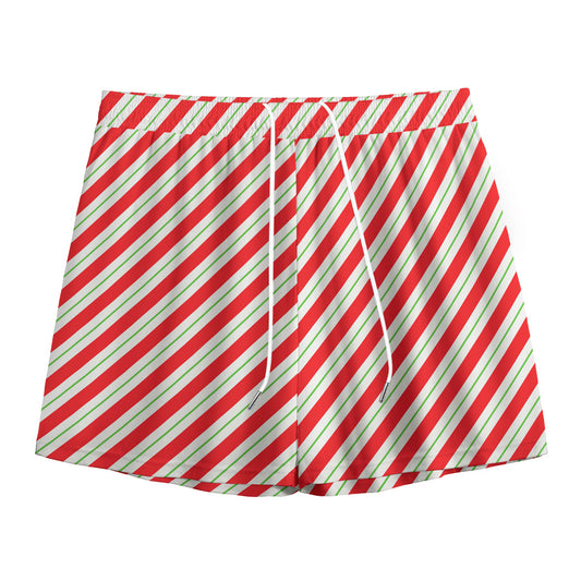 Christmas Candy Cane Stripe Print Mesh Shorts