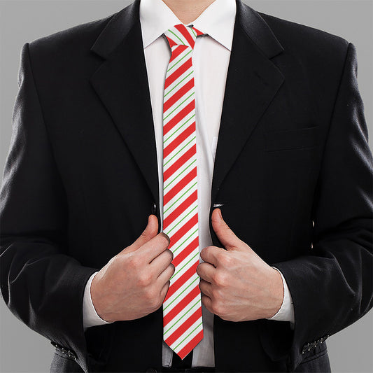 Christmas Candy Cane Stripe Print Necktie