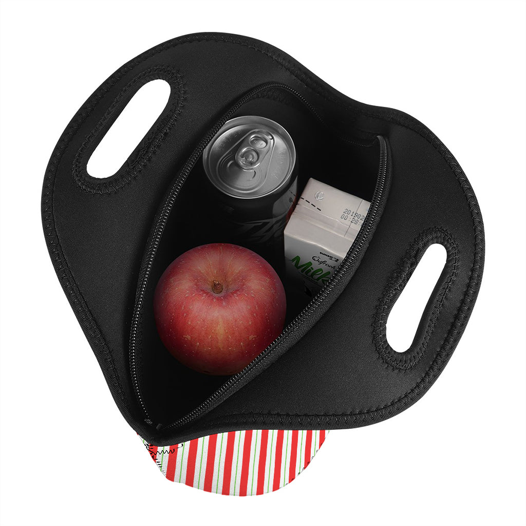Christmas Candy Cane Stripe Print Neoprene Lunch Bag