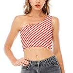 Christmas Candy Cane Stripe Print One Shoulder Crop Top