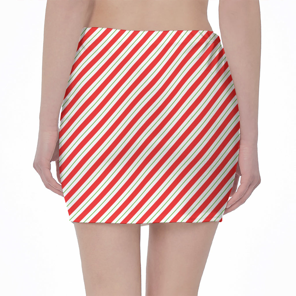 Christmas Candy Cane Stripe Print Pencil Mini Skirt