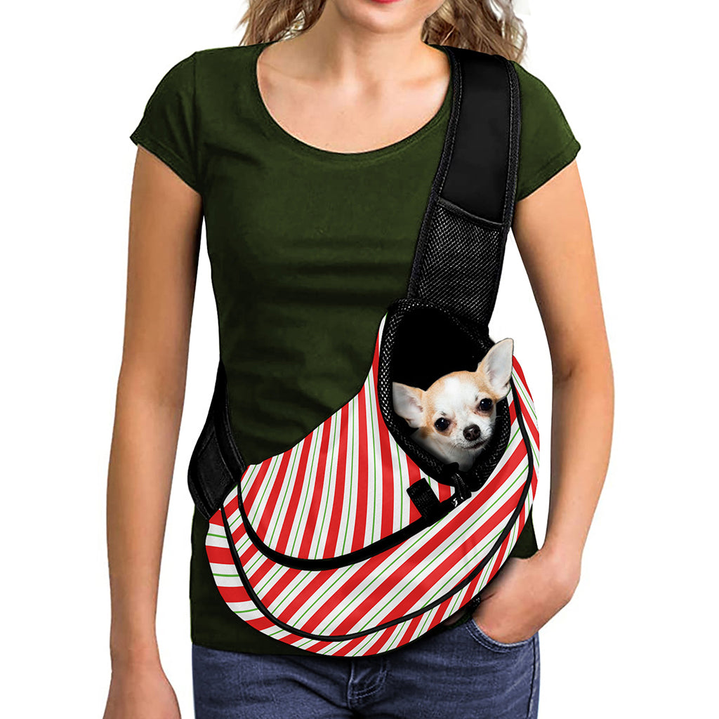 Christmas Candy Cane Stripe Print Pet Sling Carrier