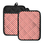 Christmas Candy Cane Stripe Print Pot Holders With Pocket