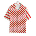 Christmas Candy Cane Stripe Print Rayon Hawaiian Shirt