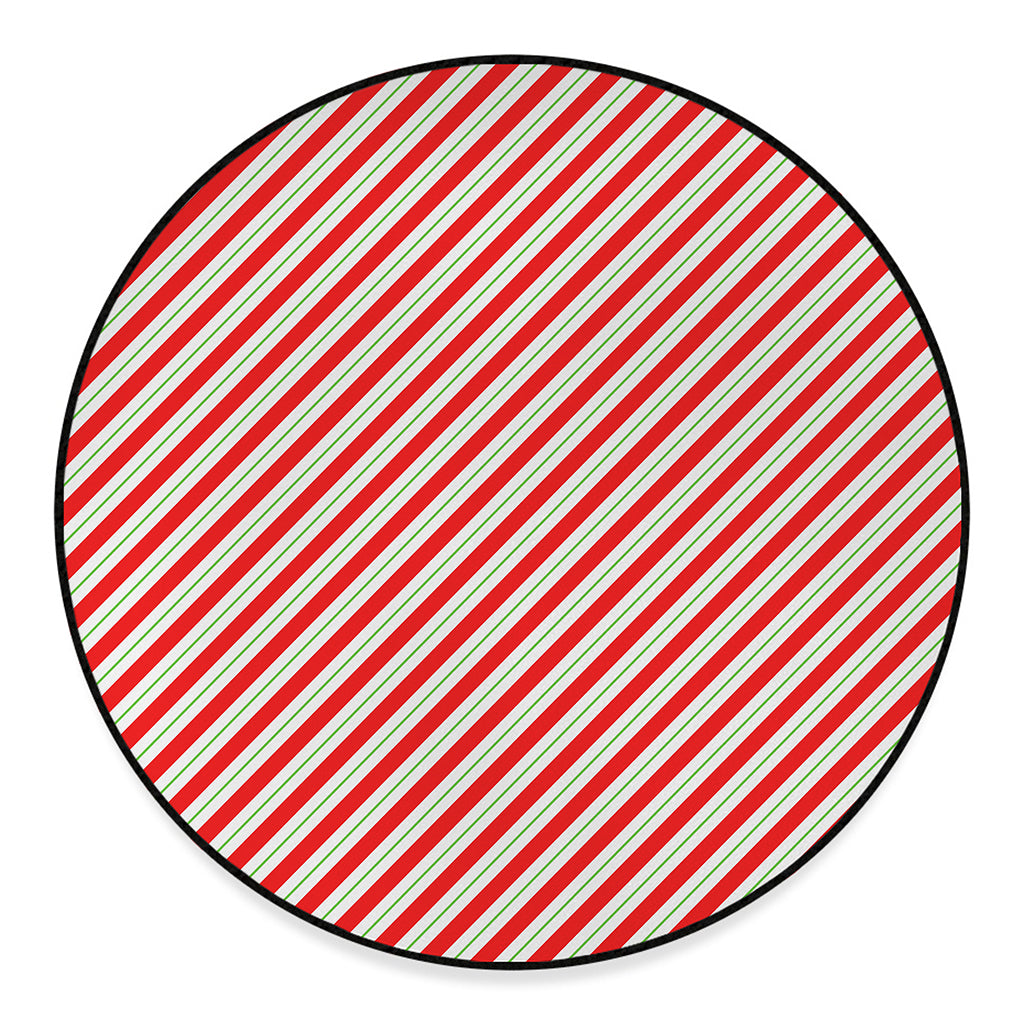 Christmas Candy Cane Stripe Print Round Floor Mat